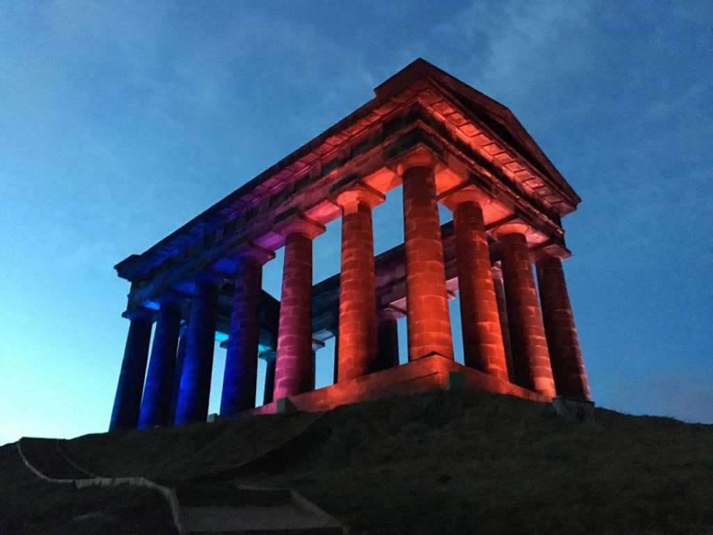 Penshaw Monument illuminated